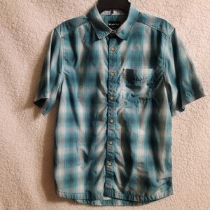 Kavu Men's Teal and White Checkered Button Down Shirt Size M